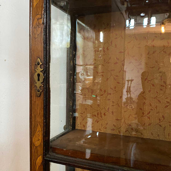 Dutch Walnut and Oak Marquetry Leaded Glass Hanging Vitrine Cabinet