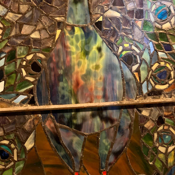 Vintage Stained and Leaded Glass Peacock Window, after Tiffany Studios