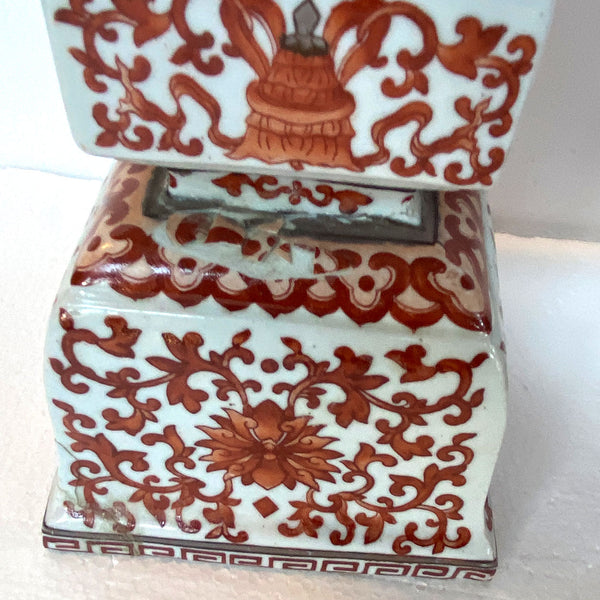 Pair Chinese Qing Porcelain Coral Red Bajixiang Candlesticks
