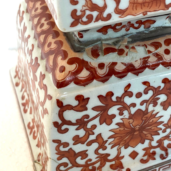 Pair Chinese Qing Porcelain Coral Red Bajixiang Candlesticks