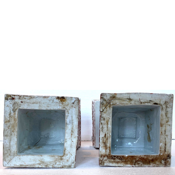 Pair Chinese Qing Porcelain Coral Red Bajixiang Candlesticks