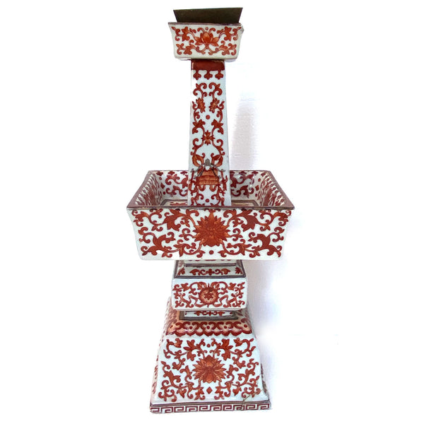 Pair Chinese Qing Porcelain Coral Red Bajixiang Candlesticks