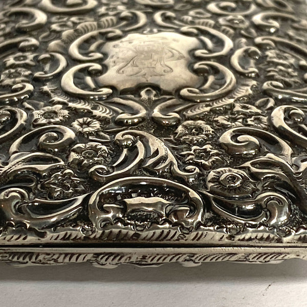English Sterling Silver Leather Lined Aide-Memoire Notebook Case