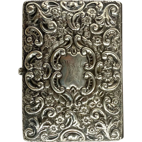 English Sterling Silver Leather Lined Aide-Memoire Notebook Case