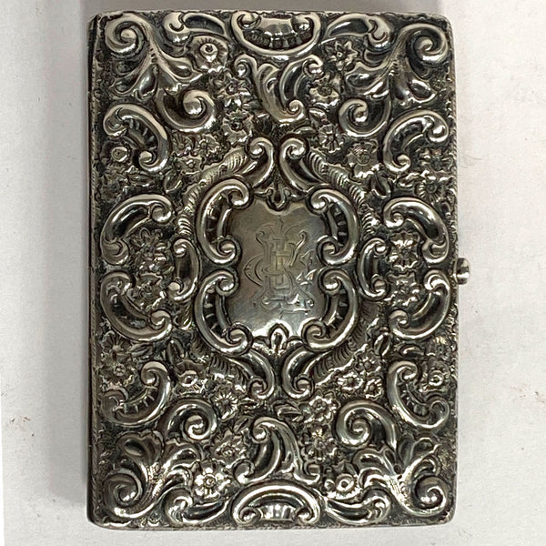 English Sterling Silver Leather Lined Aide-Memoire Notebook Case