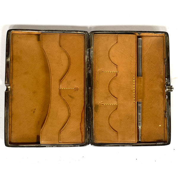 English Sterling Silver Leather Lined Aide-Memoire Notebook Case