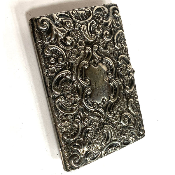 English Sterling Silver Leather Lined Aide-Memoire Notebook Case