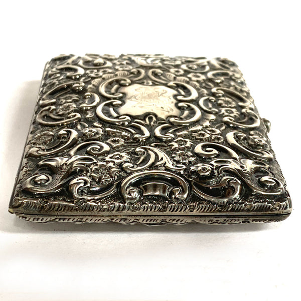 English Sterling Silver Leather Lined Aide-Memoire Notebook Case