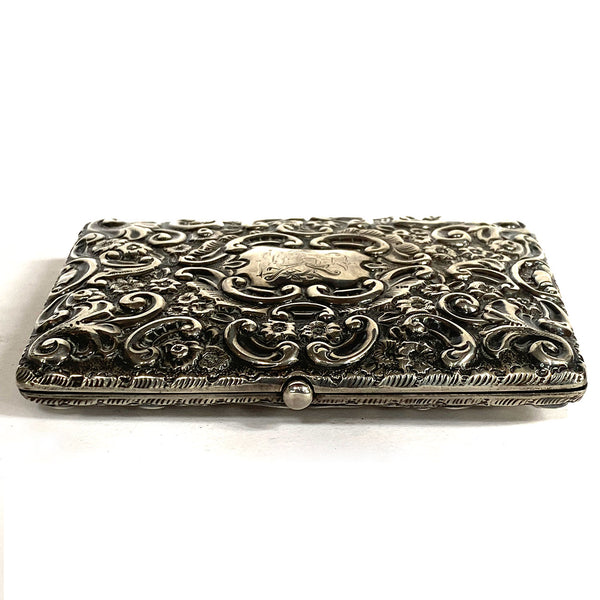 English Sterling Silver Leather Lined Aide-Memoire Notebook Case