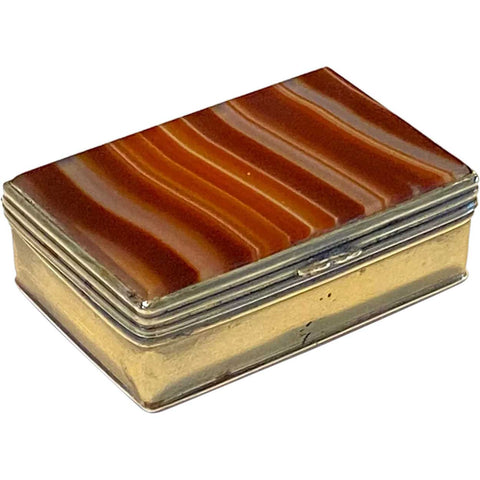 English Victorian Patinated Brass and Banded Agate Snuff Box