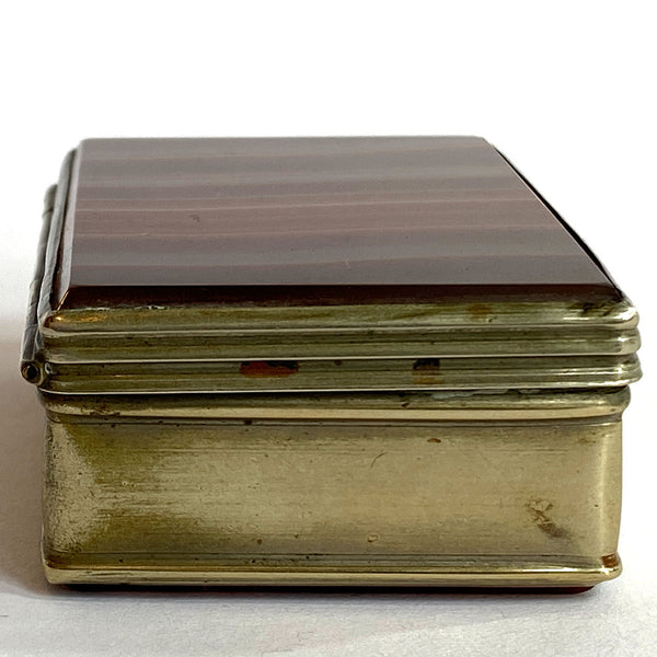Victorian Patinated Brass and Banded Agate Snuff Box