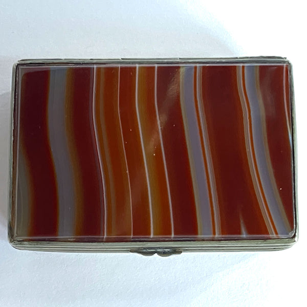 Victorian Patinated Brass and Banded Agate Snuff Box