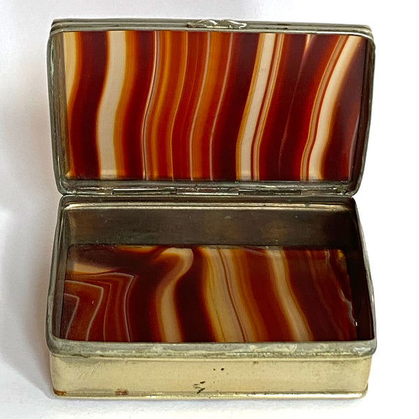 Victorian Patinated Brass and Banded Agate Snuff Box