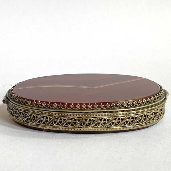 Scottish Brass Filigree Mirrored Agate Snuff / Pill Box