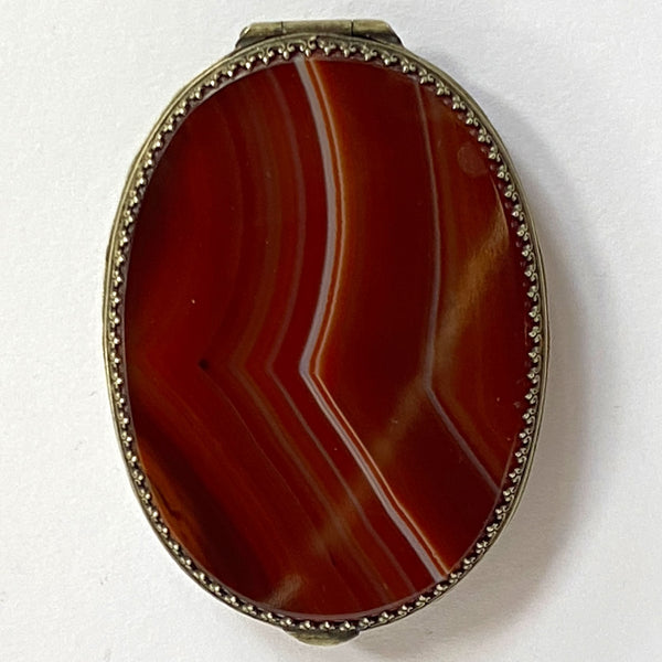 Scottish Brass Filigree Mirrored Agate Snuff / Pill Box