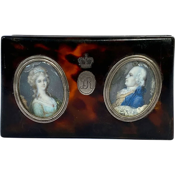 French JEAN-BAPTISTE SOYER Tortoiseshell, Sterling Silver Double Portrait Box