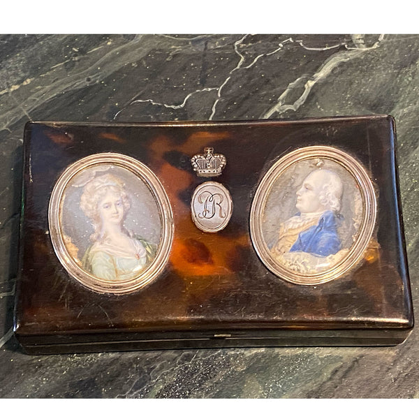 French JEAN-BAPTISTE SOYER Tortoiseshell, Sterling Silver Double Portrait Box