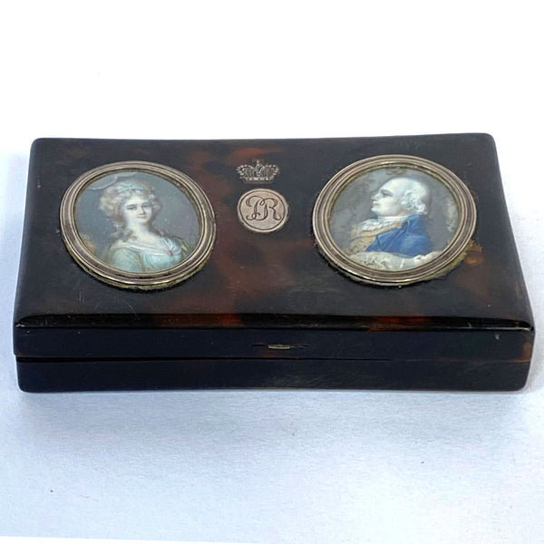 French JEAN-BAPTISTE SOYER Tortoiseshell, Sterling Silver Double Portrait Box