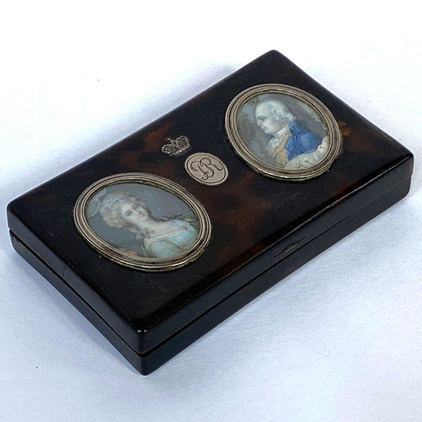 French JEAN-BAPTISTE SOYER Tortoiseshell, Sterling Silver Double Portrait Box