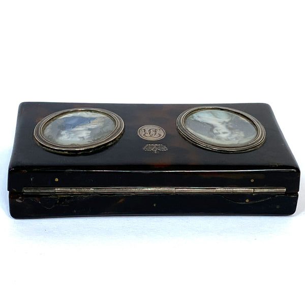 French JEAN-BAPTISTE SOYER Tortoiseshell, Sterling Silver Double Portrait Box