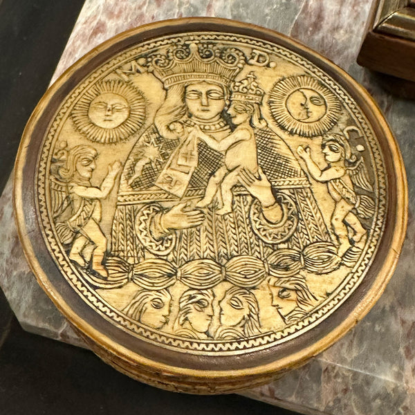Spanish Colonial Carved Ivory Round Box