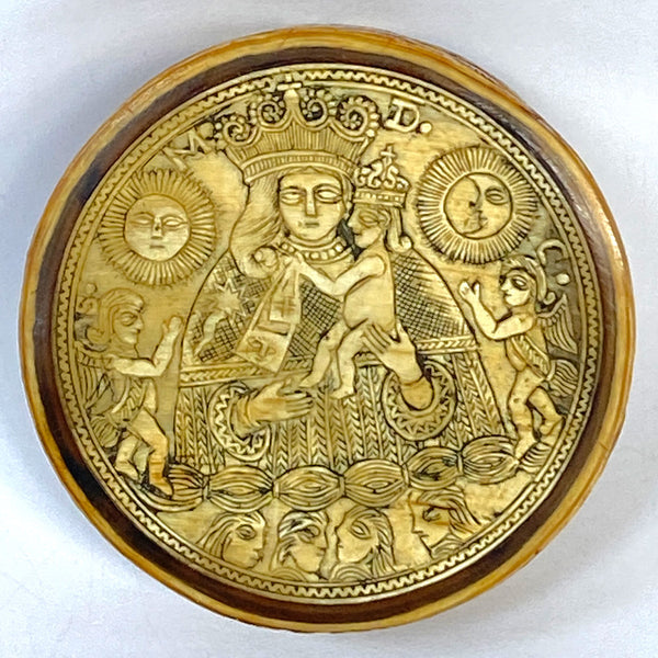 Spanish Colonial Carved Ivory Round Box