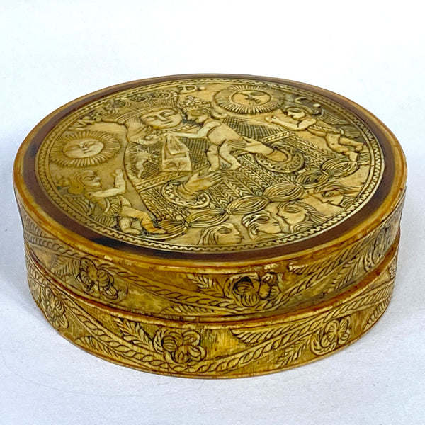 Spanish Colonial Carved Ivory Round Box