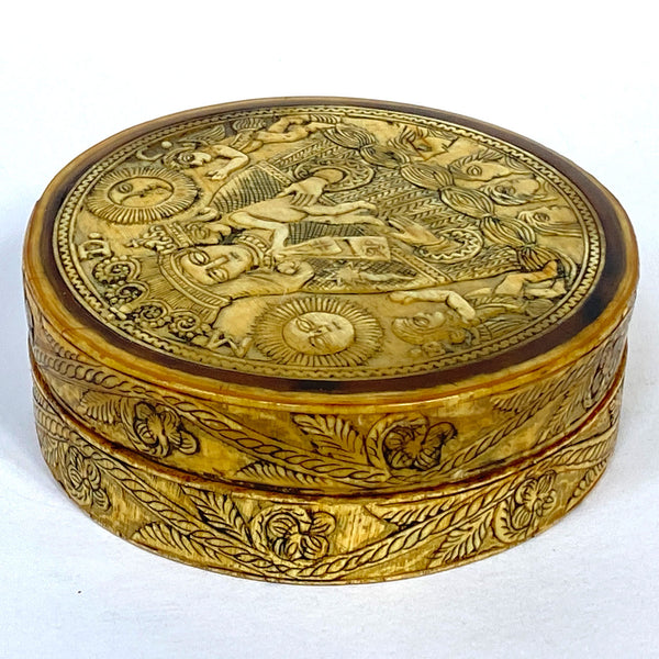 Spanish Colonial Carved Ivory Round Box