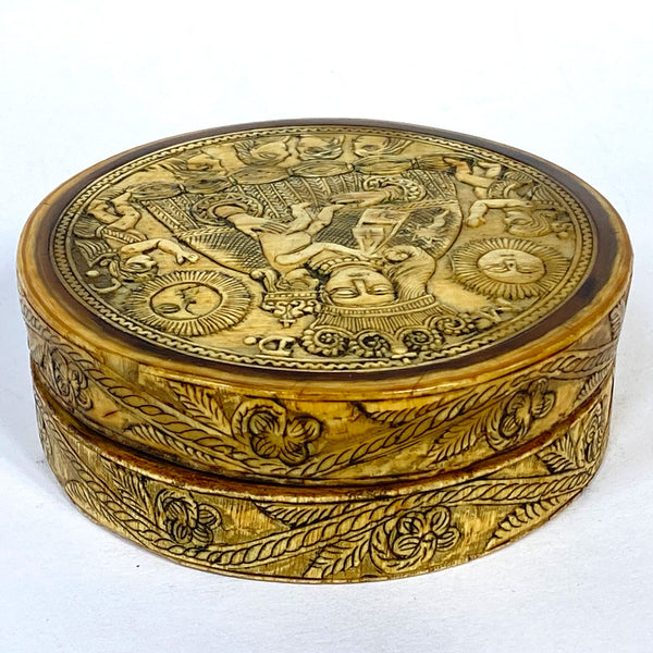 Spanish Colonial Carved Ivory Round Box
