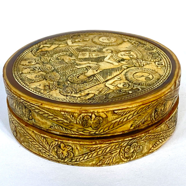 Spanish Colonial Carved Ivory Round Box