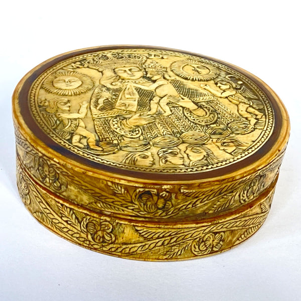 Spanish Colonial Carved Ivory Round Box