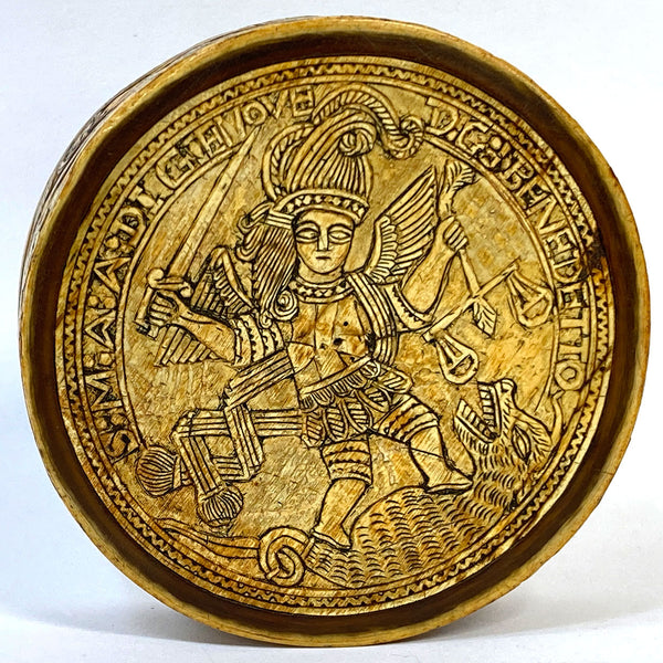 Spanish Colonial Carved Ivory Round Box