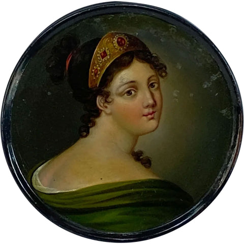 German Stobwasser-Type Lacquered Papier-Mache Portrait Snuff Box