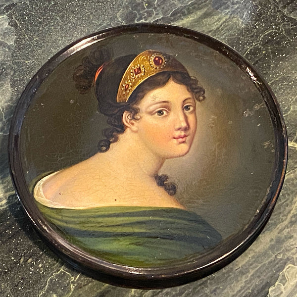 German Stobwasser-Type Lacquered Papier-Mâché Portrait Snuff Box