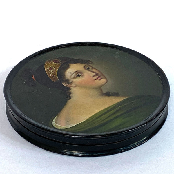 German Stobwasser-Type Lacquered Papier-Mâché Portrait Snuff Box