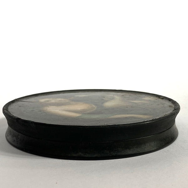 Continental Lacquered and Painted Papier-Mache Snuff Box, Leda and the Swan