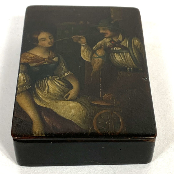 German Johann Paul Hahn Painted and Lacquered Papier-Mache Snuff Box