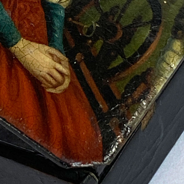 German Stobwasser-Type Lacquered Papier-Mache Snuff Box, Portrait of a Lady