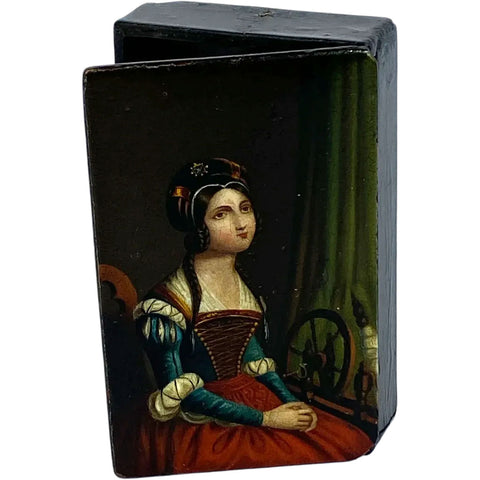 German Stobwasser-Type Lacquered Papier-Mache Snuff Box, Portrait of a Lady