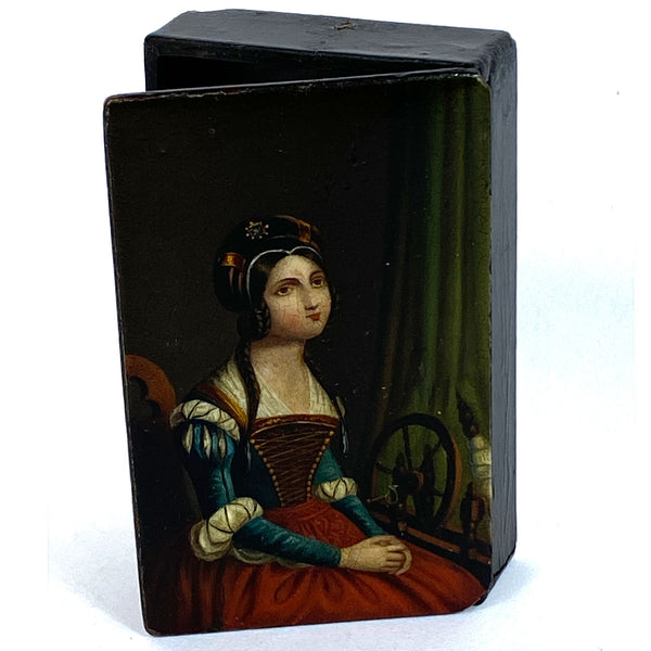 German Stobwasser-Type Lacquered Papier-Mache Snuff Box, Portrait of a Lady