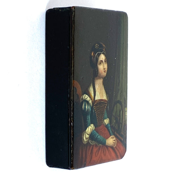 German Stobwasser-Type Lacquered Papier-Mache Snuff Box, Portrait of a Lady