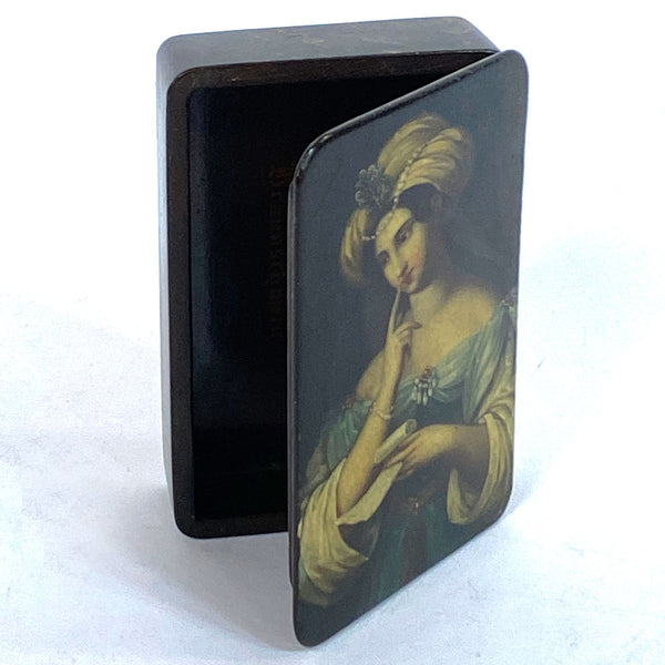 German Stobwasser Lacquered Papier-Mâché Snuff Box, The Love Letter