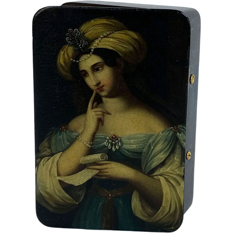 German Stobwasser Lacquered Papier-Mâché Snuff Box, The Love Letter