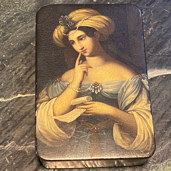 German Stobwasser Lacquered Papier-Mâché Snuff Box, The Love Letter
