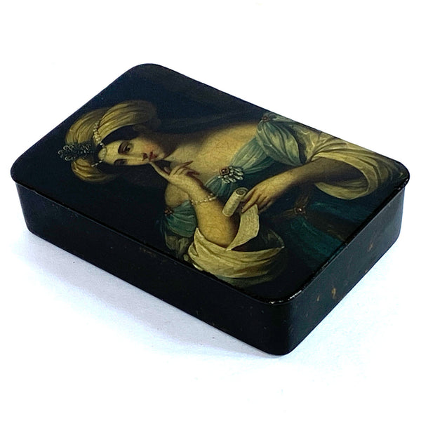 German Stobwasser Lacquered Papier-Mâché Snuff Box, The Love Letter