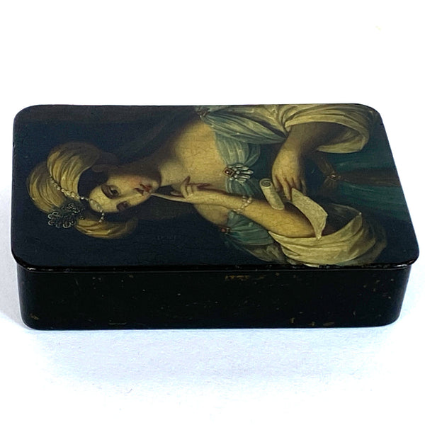 German Stobwasser Lacquered Papier-Mâché Snuff Box, The Love Letter