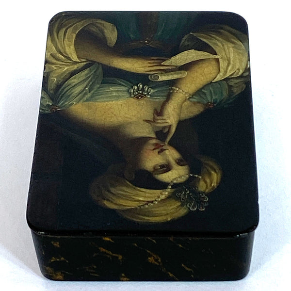 German Stobwasser Lacquered Papier-Mâché Snuff Box, The Love Letter