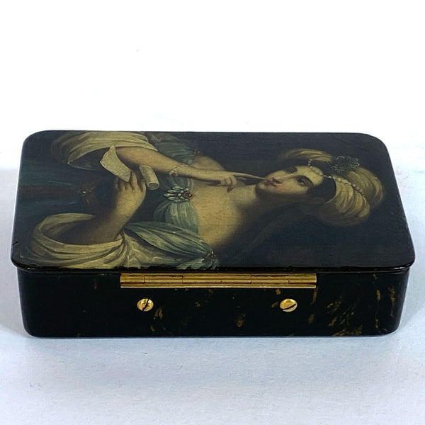 German Stobwasser Lacquered Papier-Mâché Snuff Box, The Love Letter