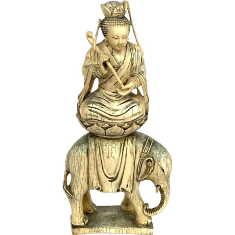 Chinese Ivory Bodhisattva Samantabhadra (Puxian) on Elephant Statue