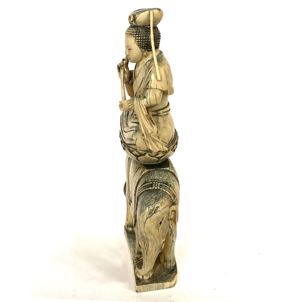 Chinese Ivory Bodhisattva Samantabhadra (Puxian) on Elephant Statue